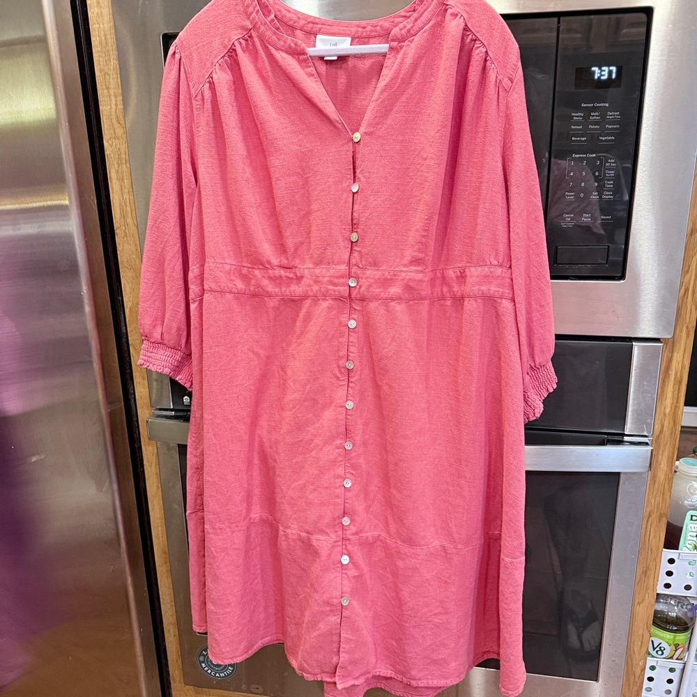 J. Jill Courtyard Dress - Rosey-Coral Button-Up with 2 way Sleeve xL